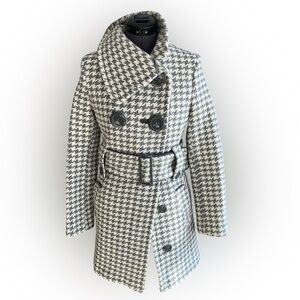 Soia & Kyo Grey and Off-White Houndstooth Pea Coat